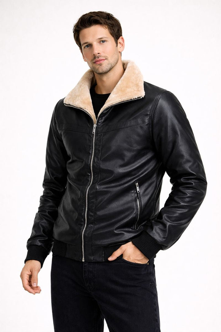 Herrenjacke in Lederoptik mit Innenfutter - Rethan