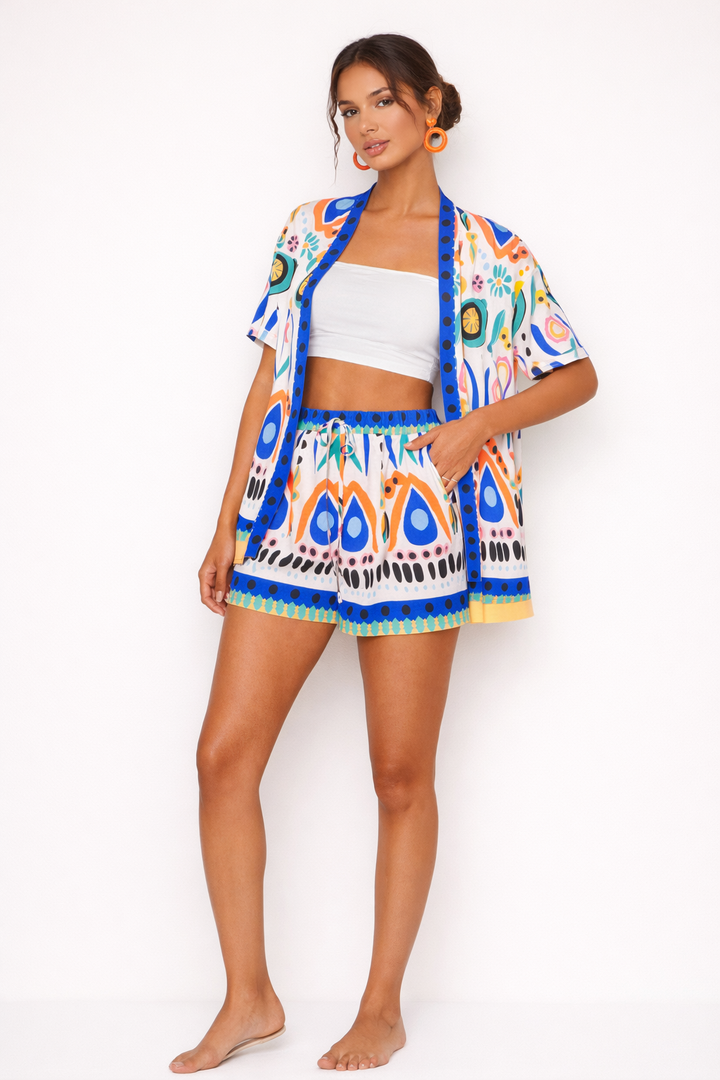 Damen Frühjahr gedruckt Kimono kurz und Shorts Set - Arlena