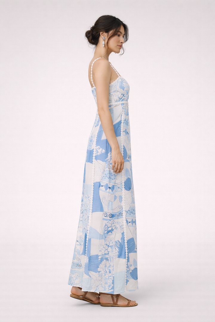 Bedrucktes Maxikleid mit Spitze und Trägern für Frauen - Isabella