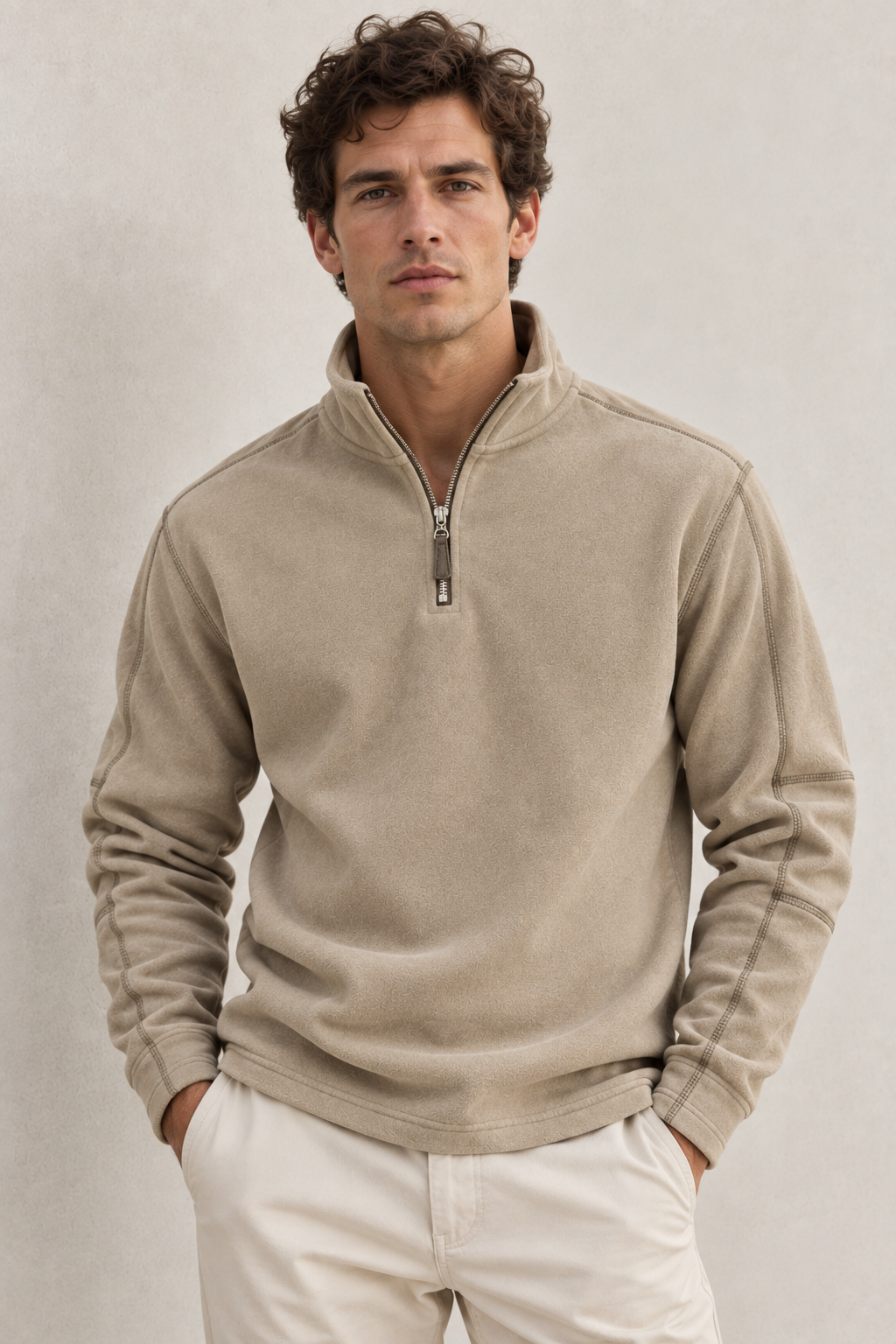 Herren-Sweatshirt mit Stehkragen und halbem Reißverschluss – Calder