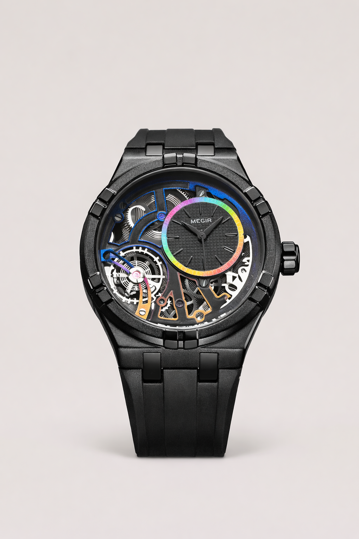 Mechanische Uhr mit Automatikaufzug, offenem Zifferblatt und Silikonarmband für Herren