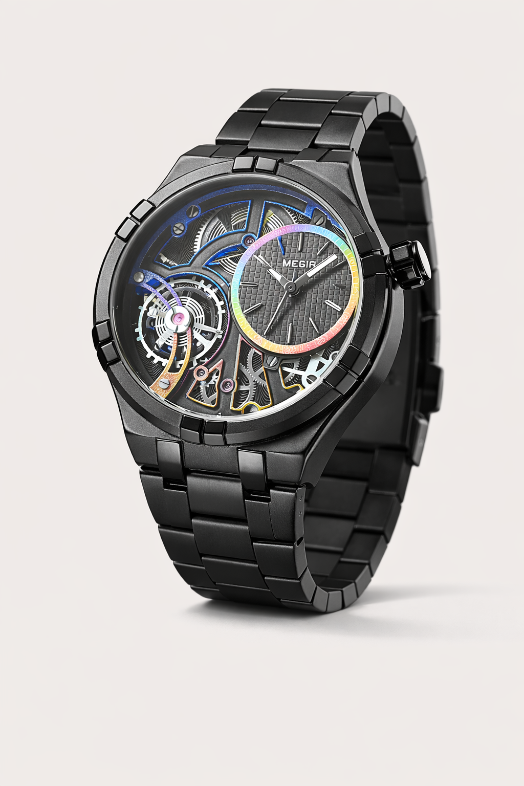 Mechanische Uhr mit Automatikaufzug, offenem Zifferblatt und Silikonarmband für Herren