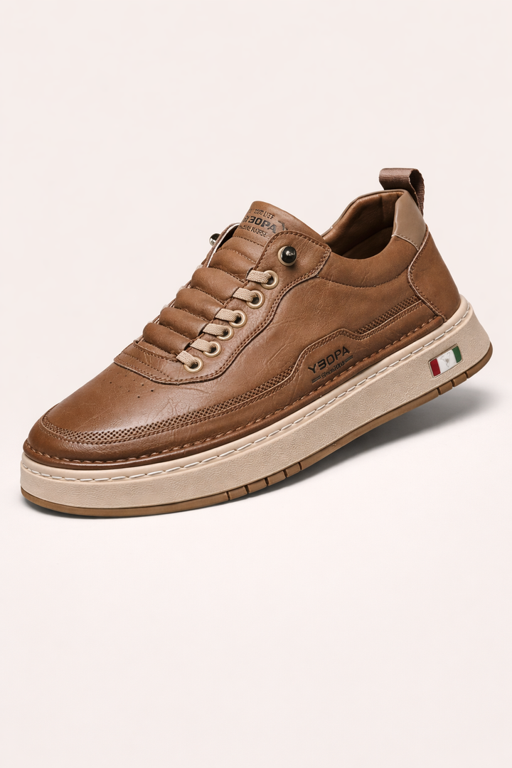 Herren-Lederturnschuhe mit dicker Sohle und genähter Unterseite - Lucetti