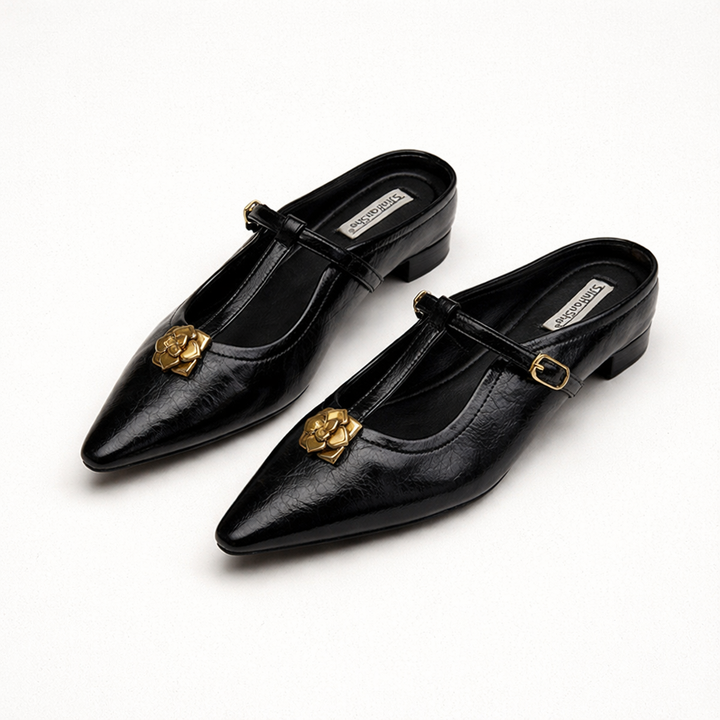 Damen Mary Jane Schuhe elegant spitze Zehe Gold Detail - Floriane