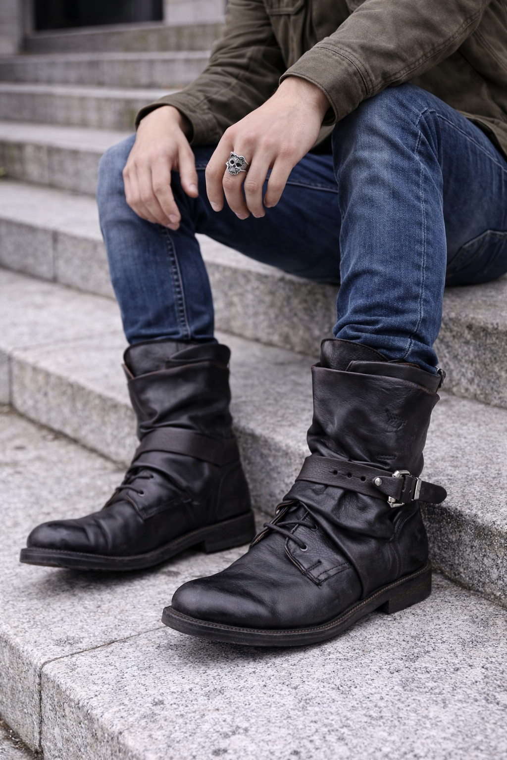 Herren Stiefeletten Leder verstellbarer Riemen urban - Kryvon