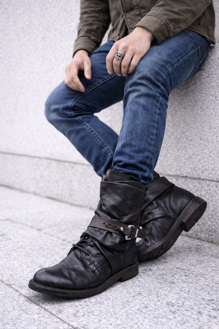 Herren Stiefeletten Leder verstellbarer Riemen urban - Kryvon