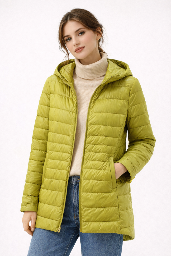 Lange, leichte Damenjacke mit Kapuze - Alva