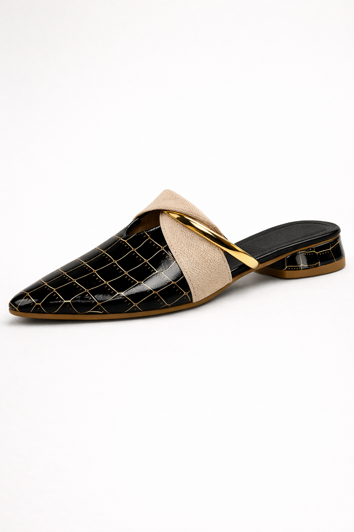 Damen Clogs mit spitzer Zehe, elegantes Design mit metallischem Detail - Elvoria