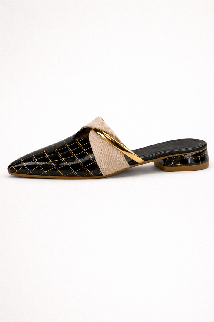 Damen Clogs mit spitzer Zehe, elegantes Design mit metallischem Detail - Elvoria