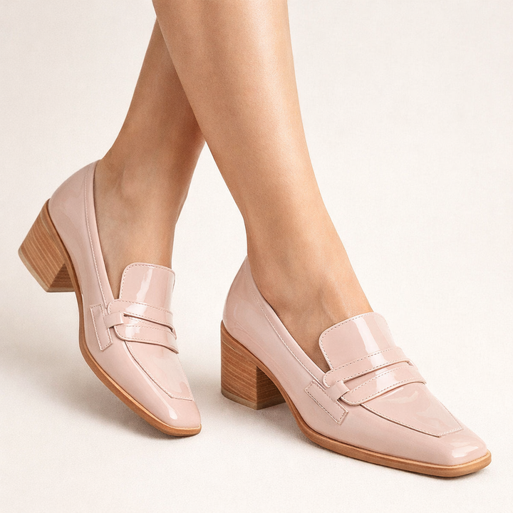 Damen Lackleder Slipper mit breitem Absatz und quadratischer Spitze - Odette