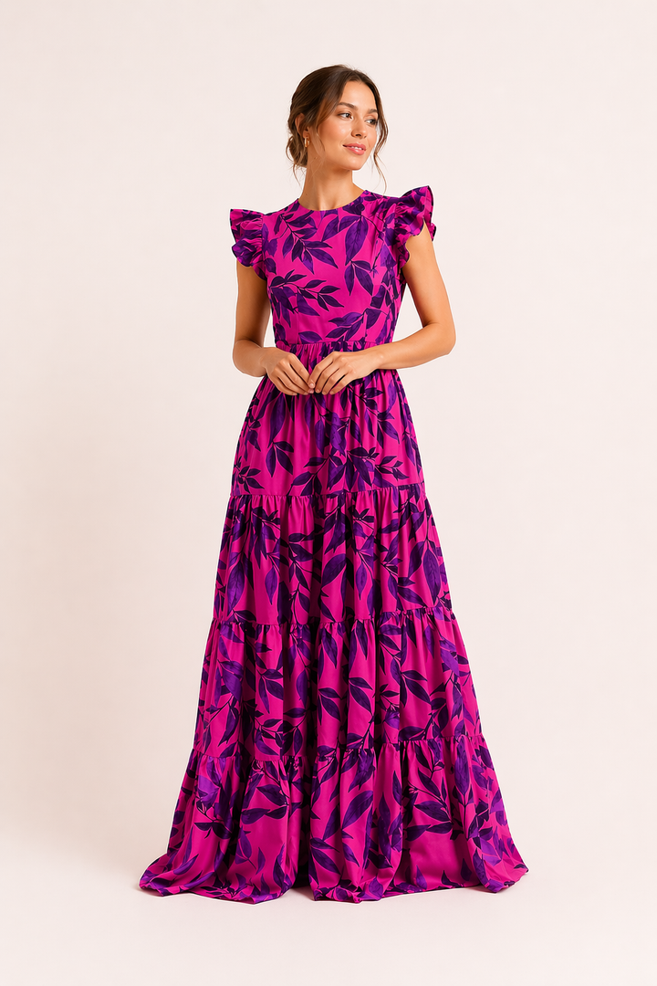Floral langes Kleid kurze Ärmel Sommer Frau - Camila