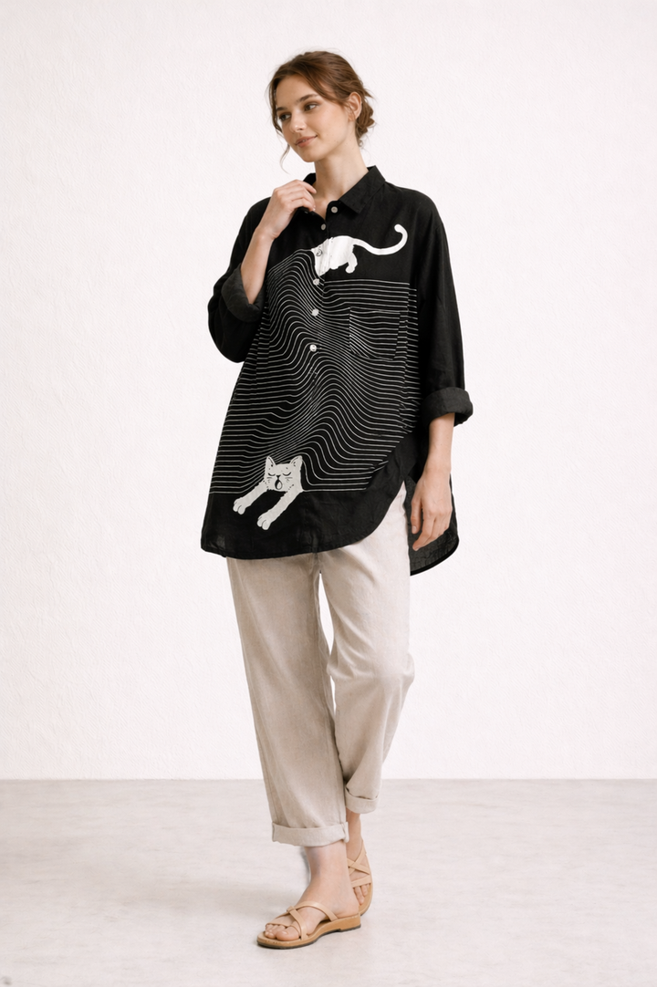 Damen Bluse langarm lässig Sommer Druck - Gerlinde
