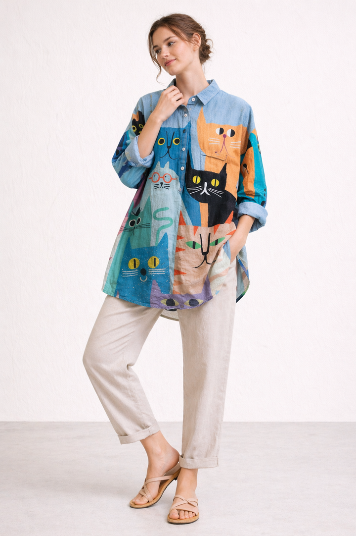 Damen Bluse langarm lässig Sommer Druck - Gerlinde