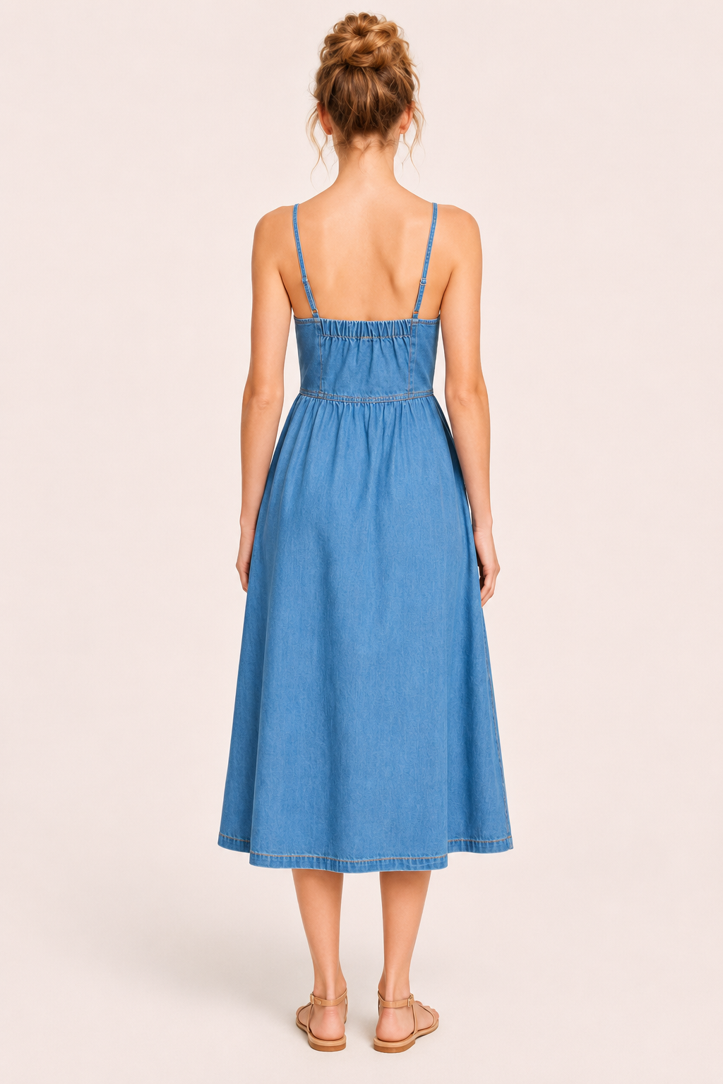 Midi-Denim-Kleid mit Knöpfen für Damen - Hanneli