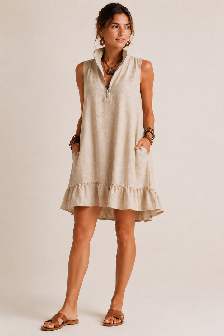 Damen kurzes ärmelloses Kleid mit Reißverschluss Ausschnitt Sommer lässigen Stil - Susanna