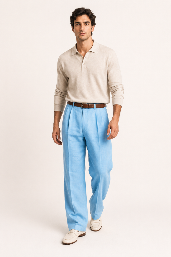 Herrenhose aus Leinen mit zwei Abnähern und geradem Schnitt – Albrecht