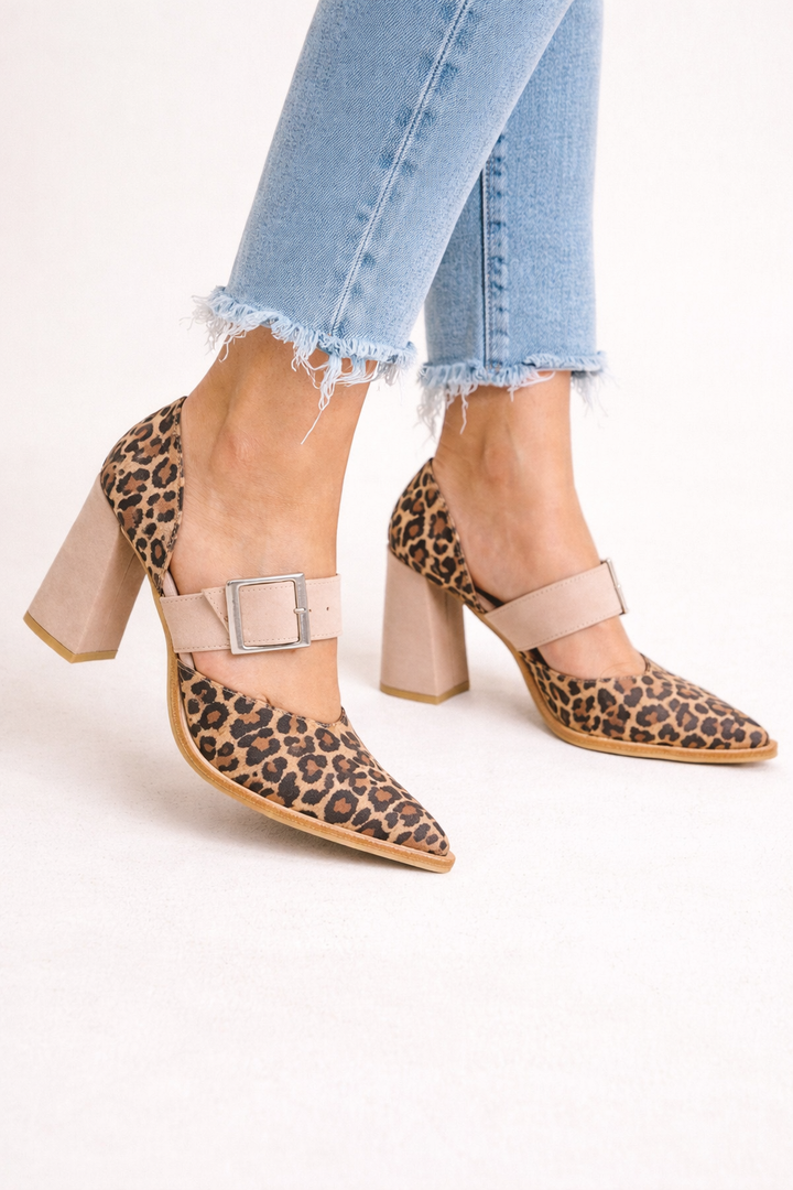 Damen Schuhe mit Blockabsatz und Schnalle mit Leopardenmuster - Virela
