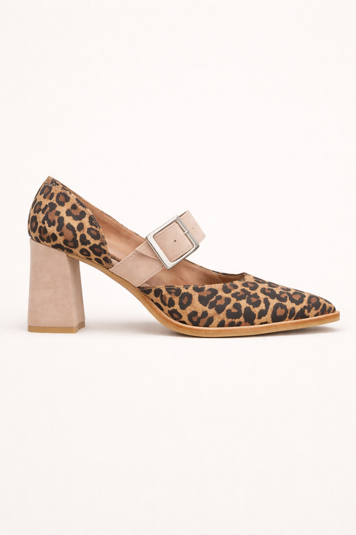 Damen Schuhe mit Blockabsatz und Schnalle mit Leopardenmuster - Virela