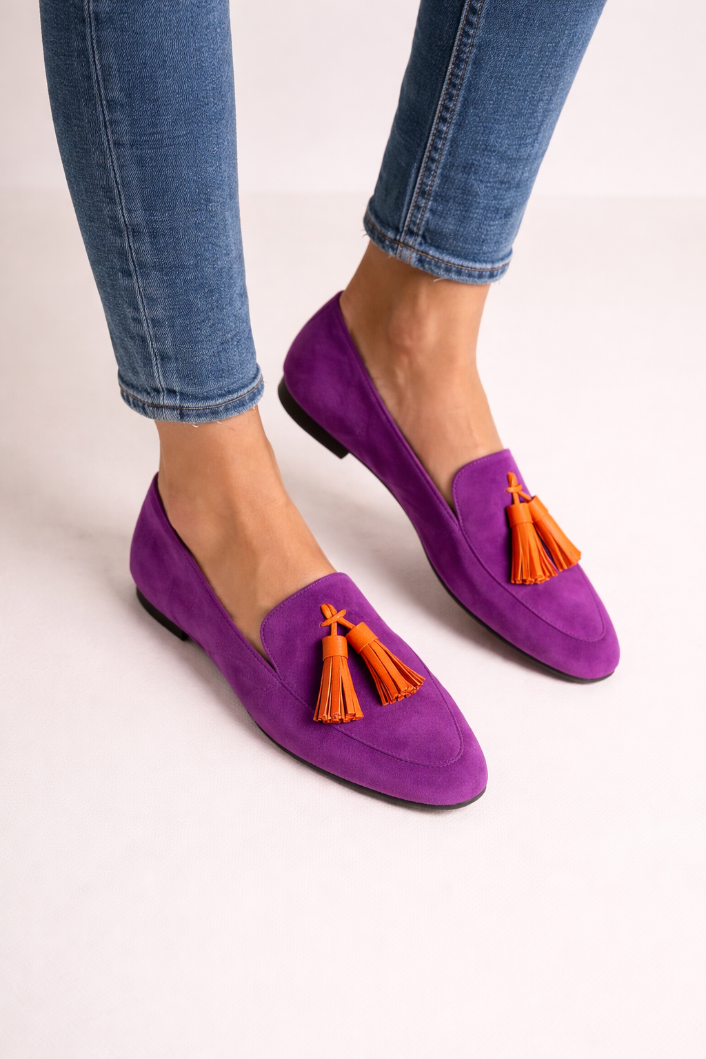 Damen Quasten Loafer Wildleder lila runde Zehe flache Sohle – Elvara