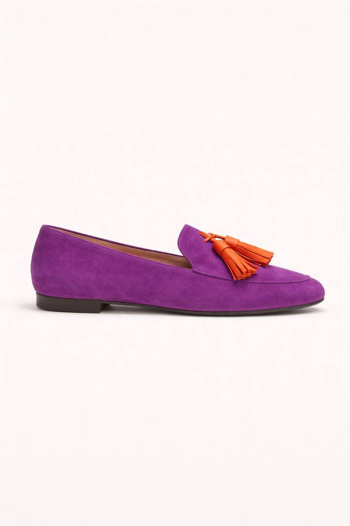 Damen Quasten Loafer Wildleder lila runde Zehe flache Sohle – Elvara