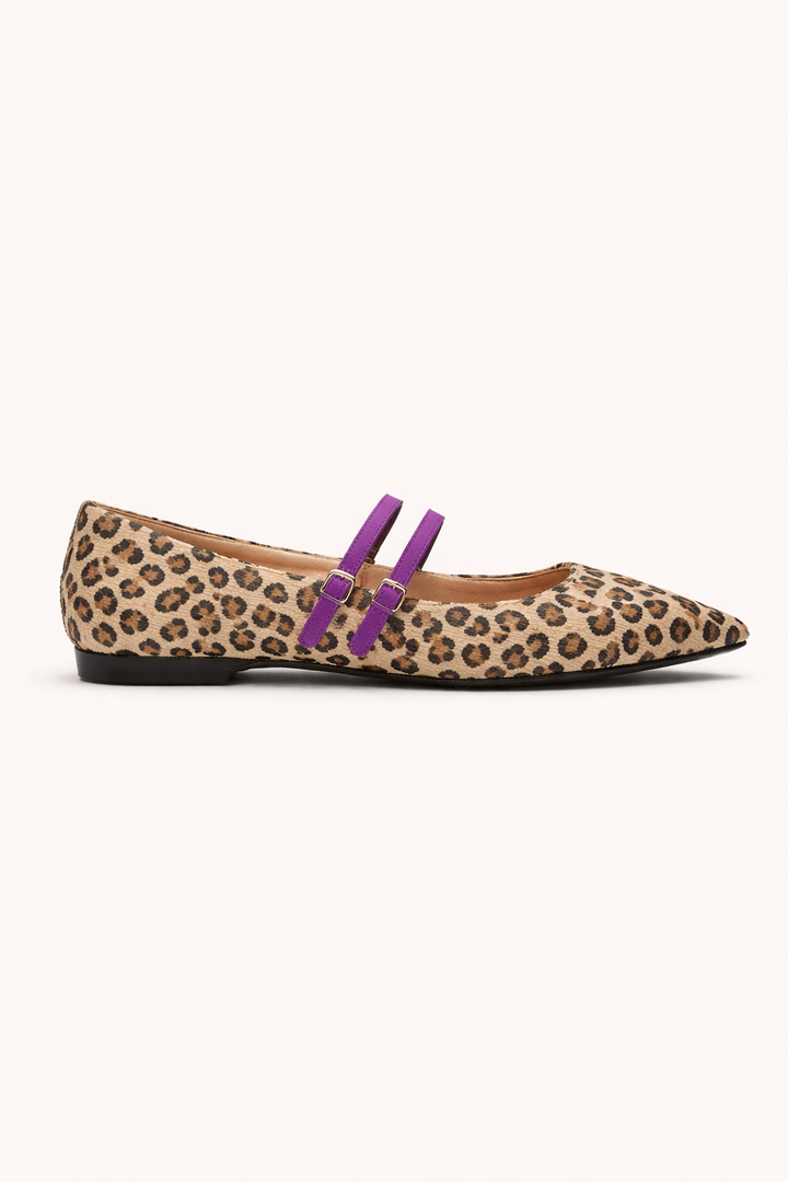 Ballerinas Damen Ballerina flach mit Leopardenmuster Riemen - Rivena