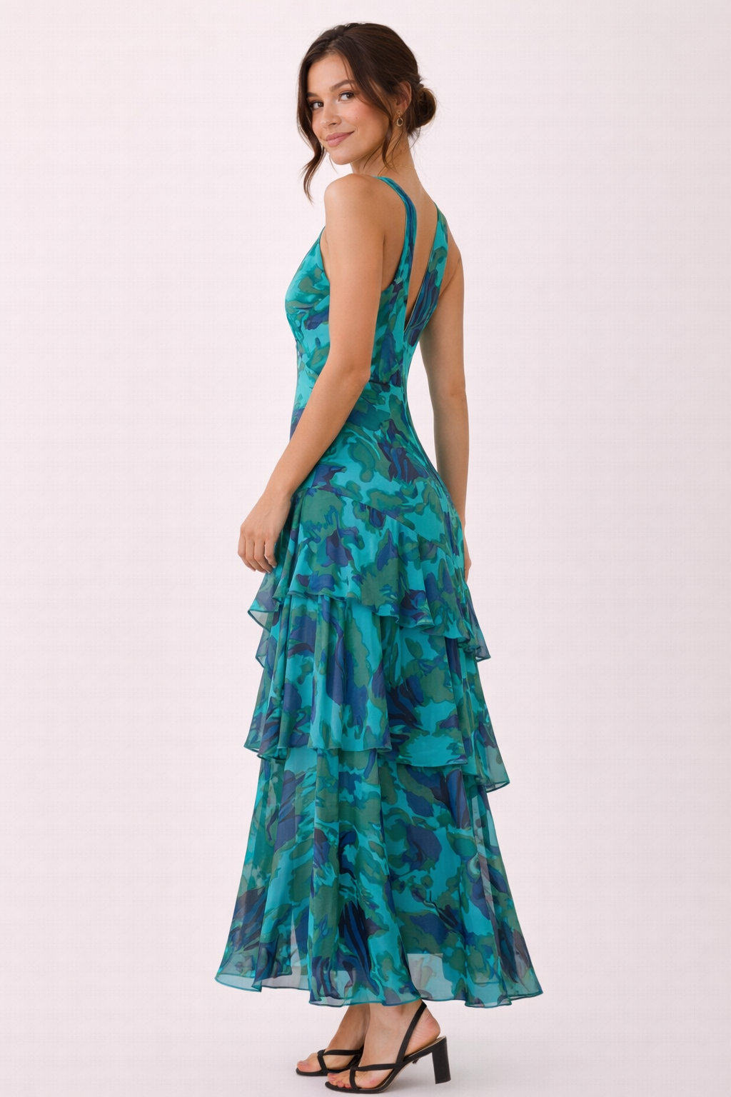 Langes Chiffonkleid mit V-Ausschnitt für Frauen - Domenica