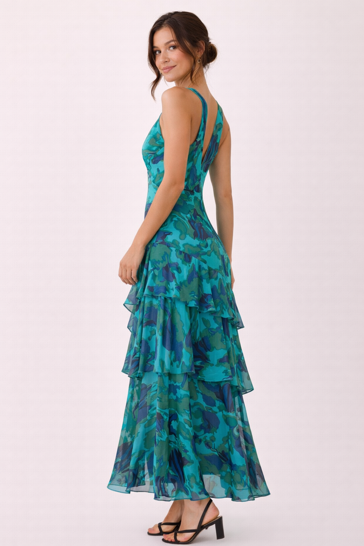 Langes Chiffonkleid mit V-Ausschnitt für Frauen - Domenica