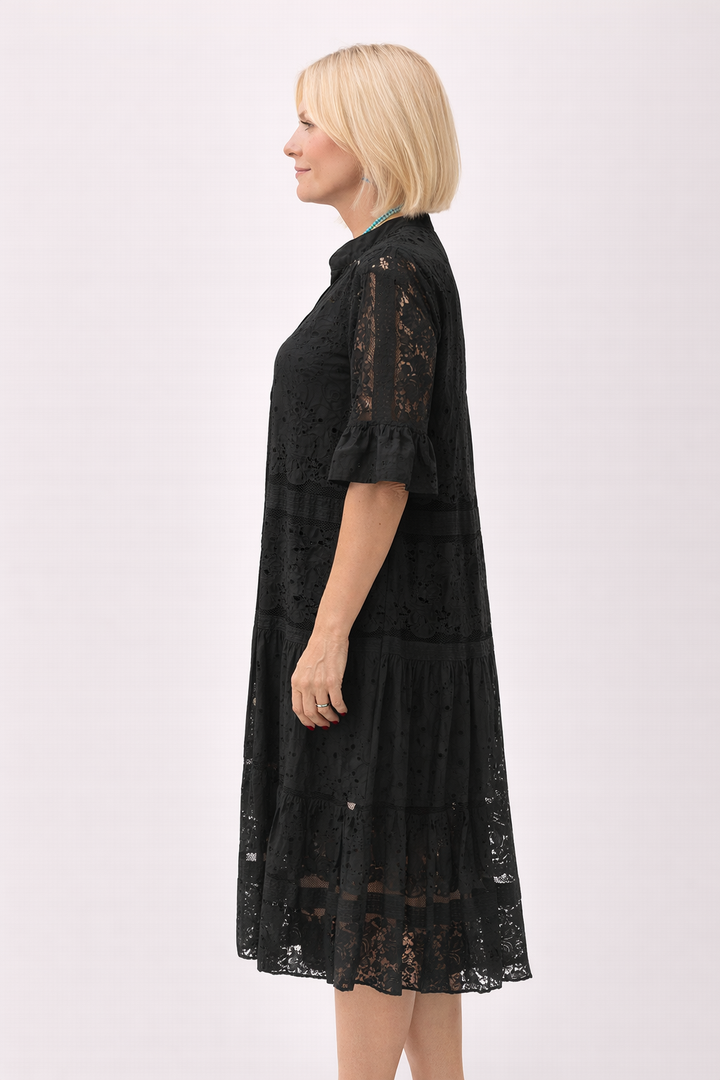 Besticktes Kleid mit Knopfleiste für Frauen - Merker