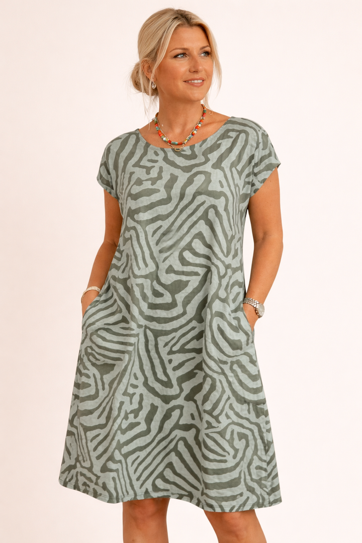 Bedrucktes Damen Sommerkleid mit Rundhalsausschnitt - Nelia