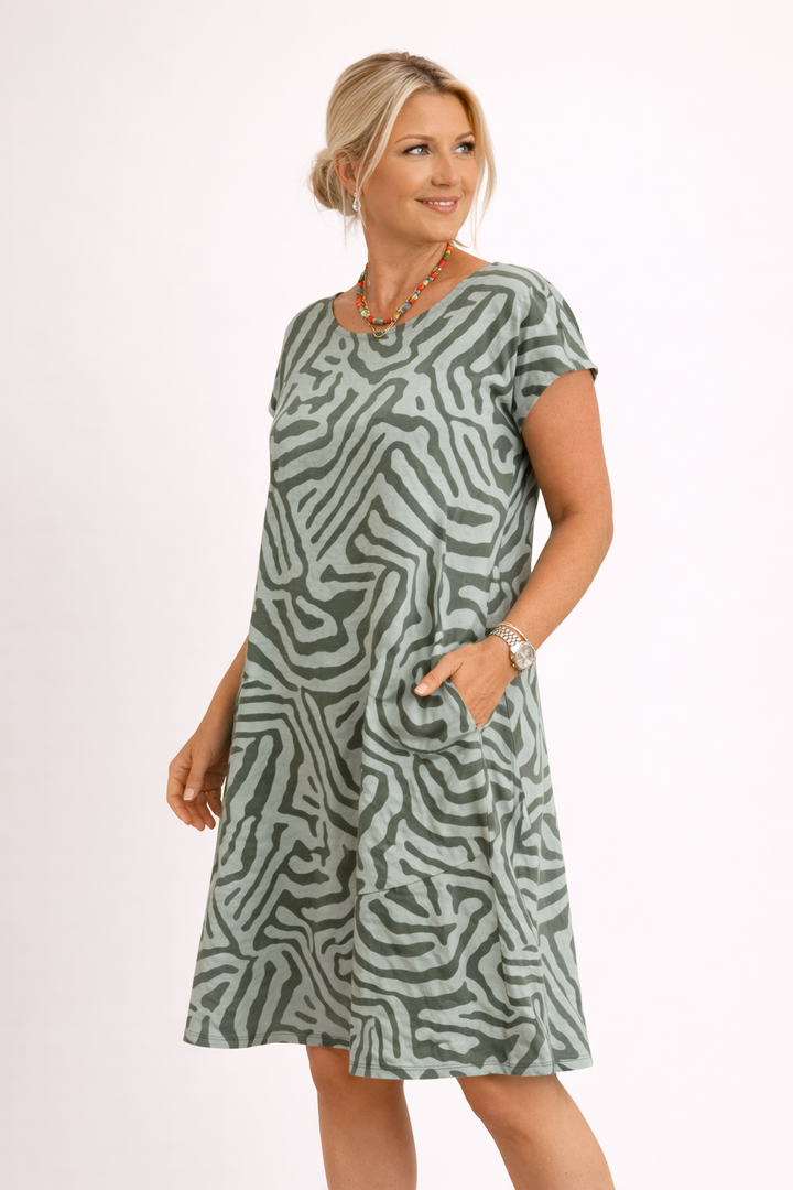 Bedrucktes Damen Sommerkleid mit Rundhalsausschnitt - Nelia