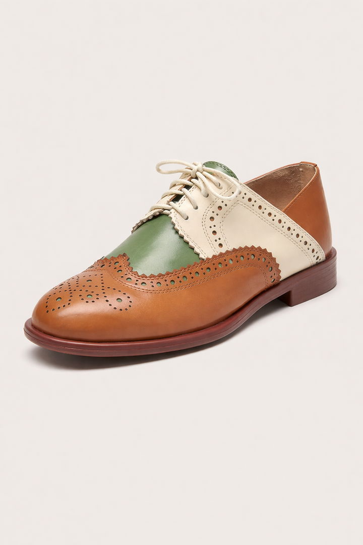 Damen Oxford Schuhe zweifarbig perforiert niedrig - Milany