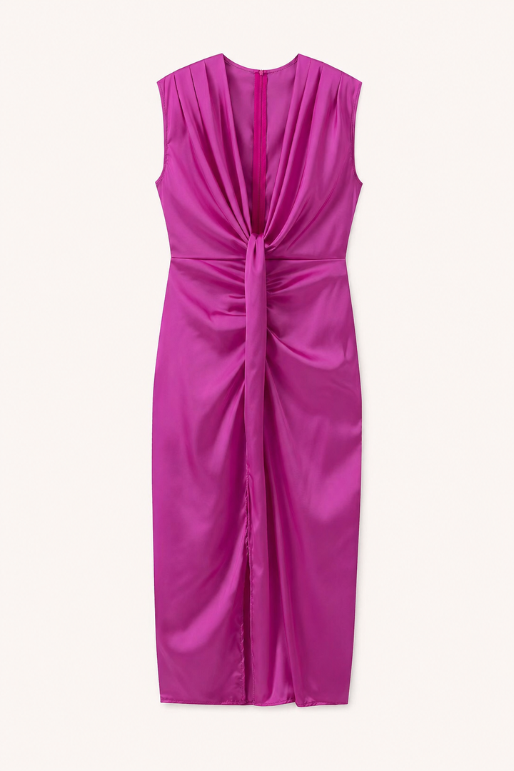 Damen Midikleid mit gerafftem V-Ausschnitt Partykleid - Julia