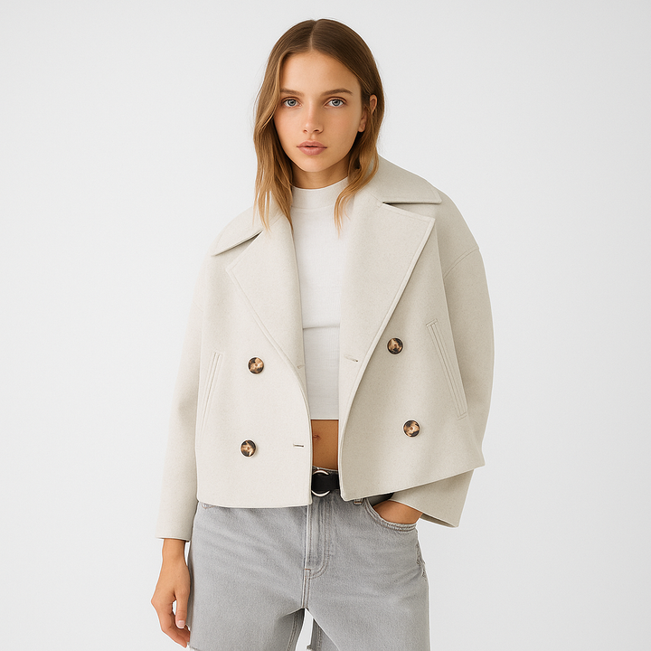 Kurze Damen-Wolljacke mit doppelreihigen Knöpfen - Heidi
