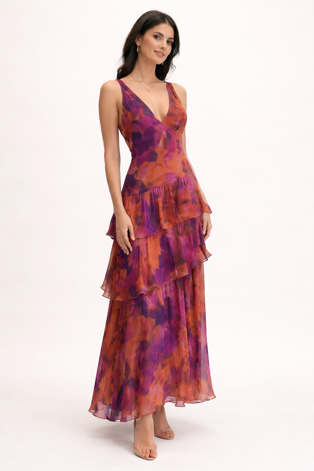 Geblümtes Midi Partykleid mit V-Ausschnitt für Frauen - Gisela