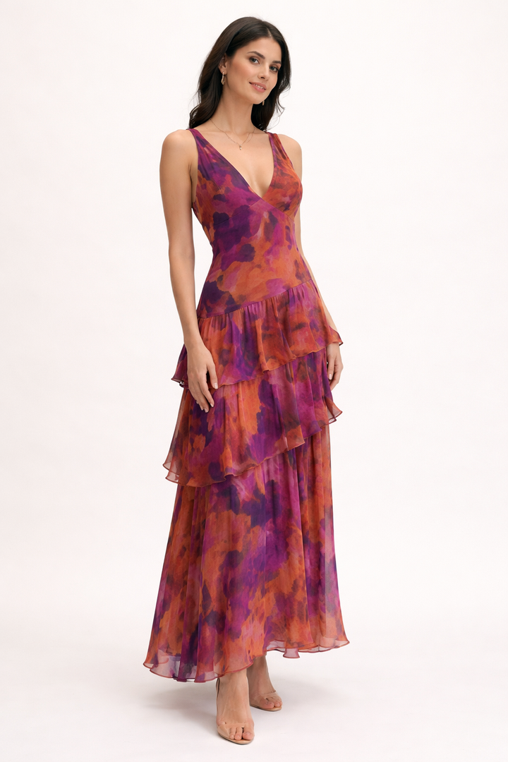 Geblümtes Midi Partykleid mit V-Ausschnitt für Frauen - Gisela