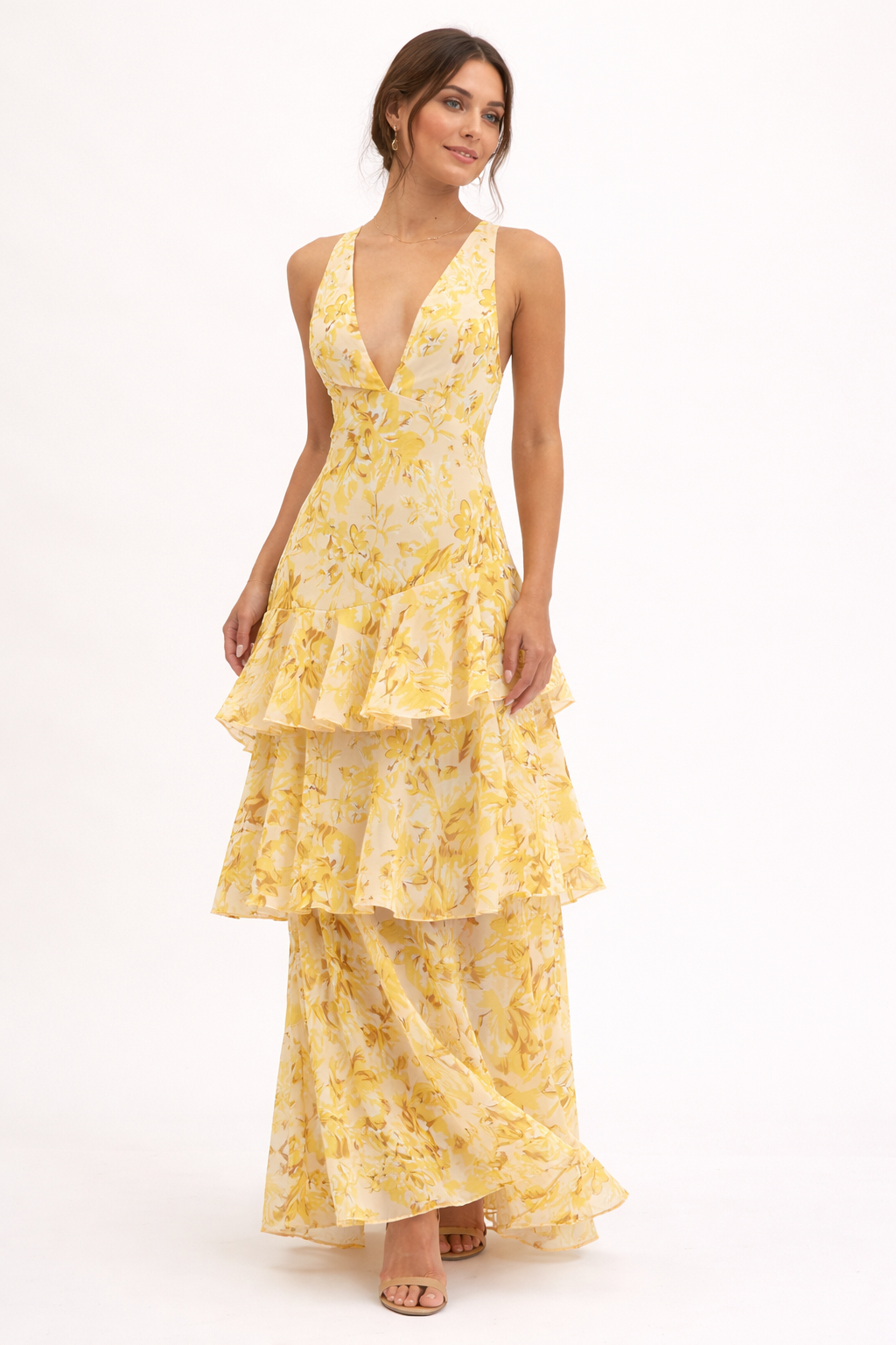 Geblümtes Midi Partykleid mit V-Ausschnitt für Frauen - Gisela