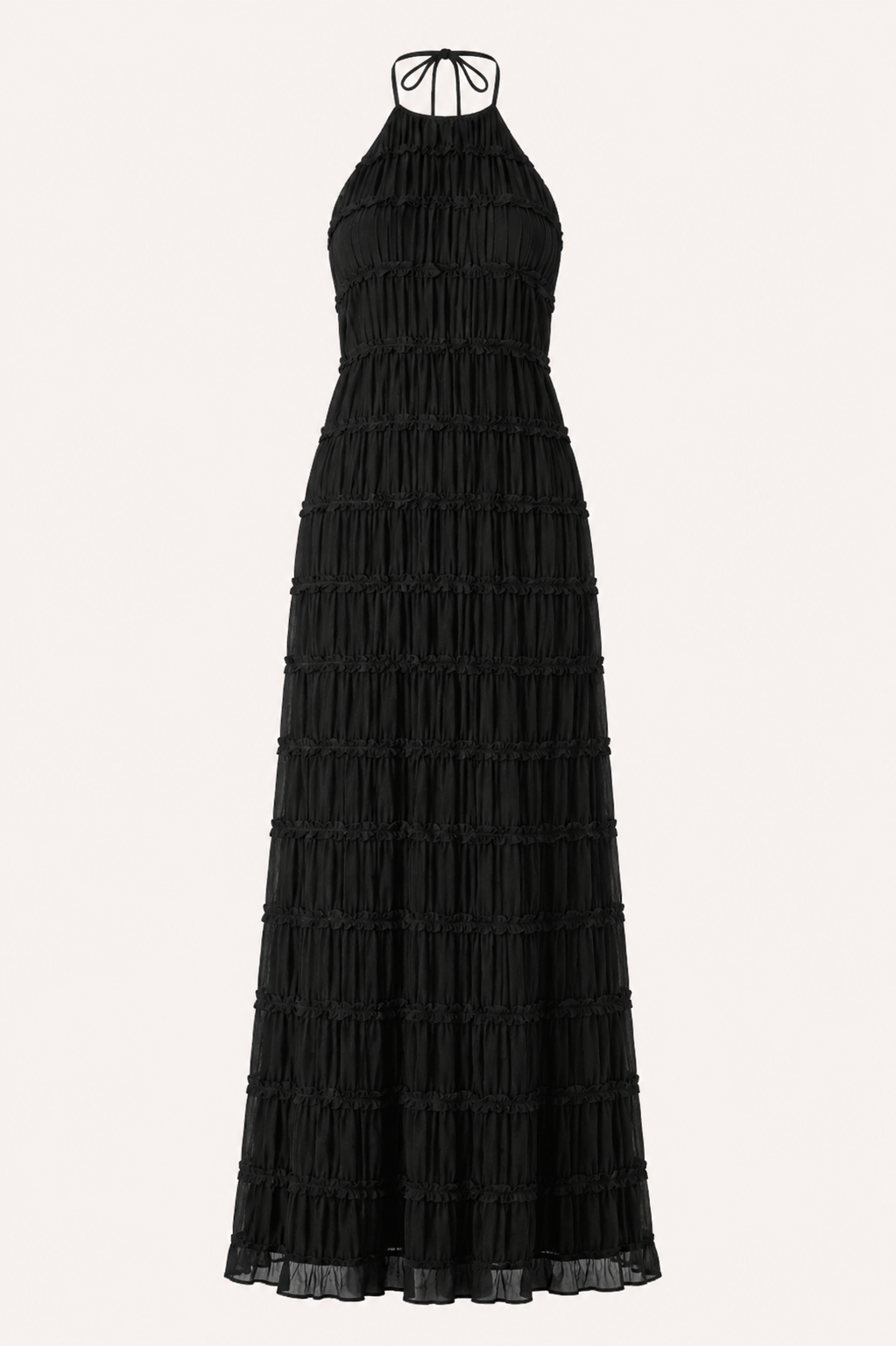Langes, plissiertes Sommerkleid mit elegantem Neckholder-Ausschnitt – Tilda