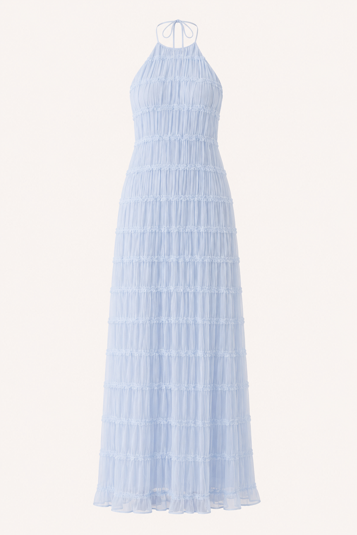 Langes, plissiertes Sommerkleid mit elegantem Neckholder-Ausschnitt – Tilda