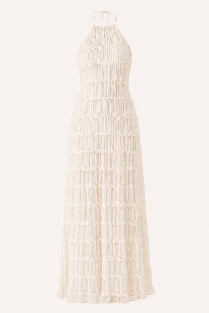 Langes, plissiertes Sommerkleid mit elegantem Neckholder-Ausschnitt – Tilda