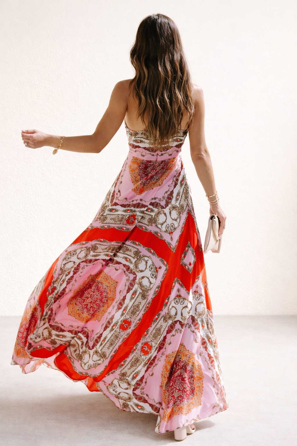 Langes Bohème-Trägerkleid mit Druck - Elisa