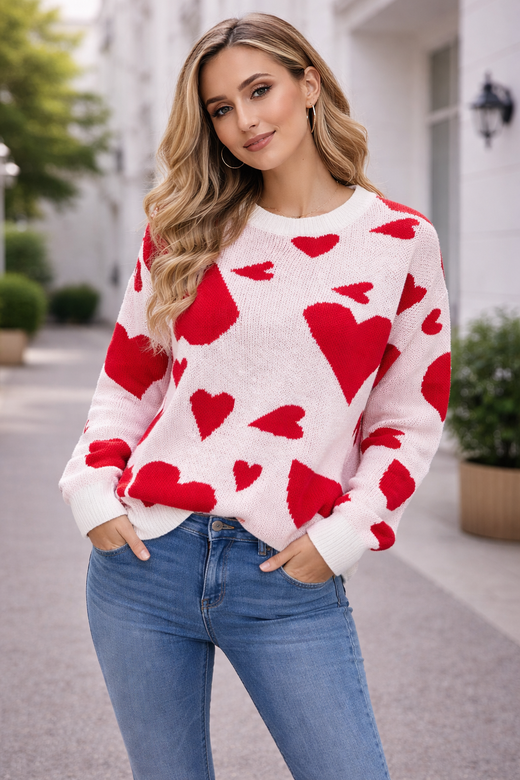 Damen Strickpullover mit Herzmotiv - Aino