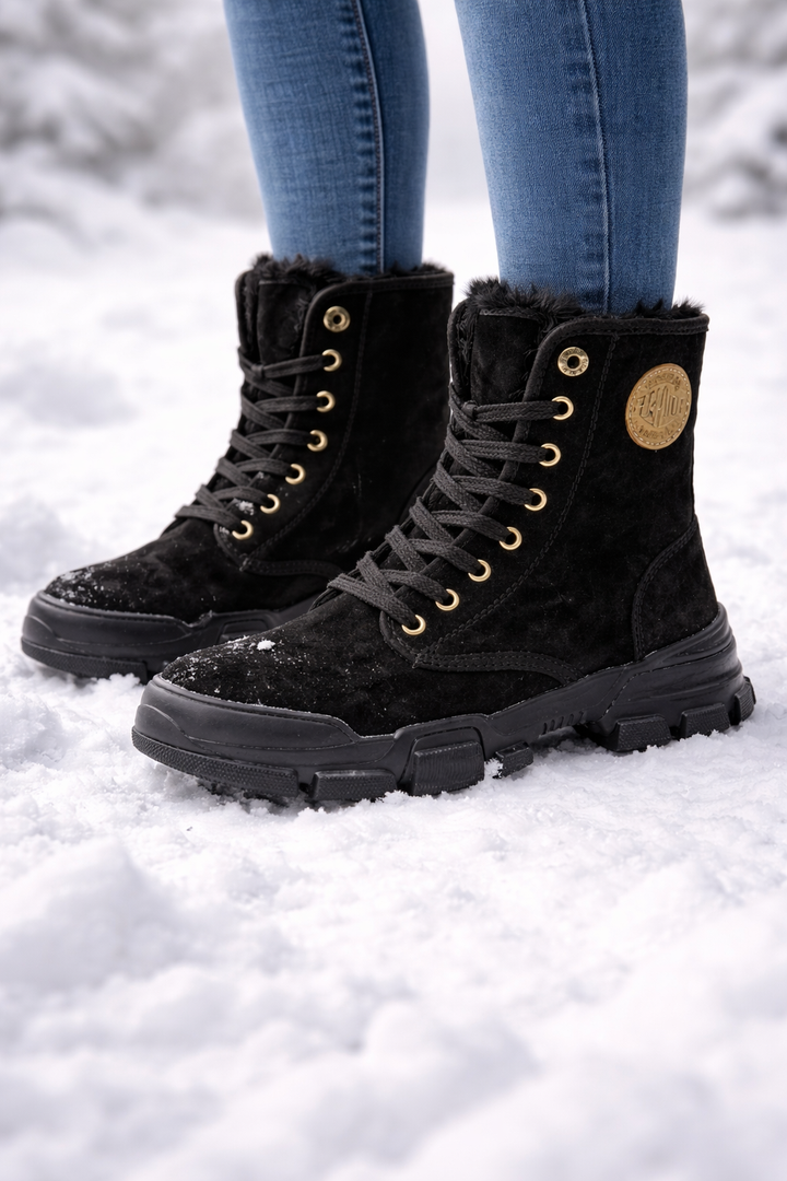 Halbhohe Damenstiefeletten, Plüsch - Rikke
