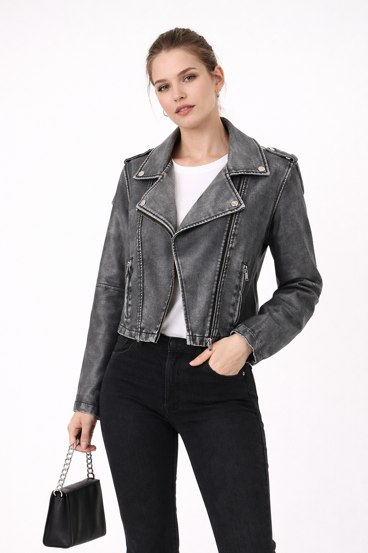 Damen Bikerjacke mit kurzem geradem Schnitt - Selmira