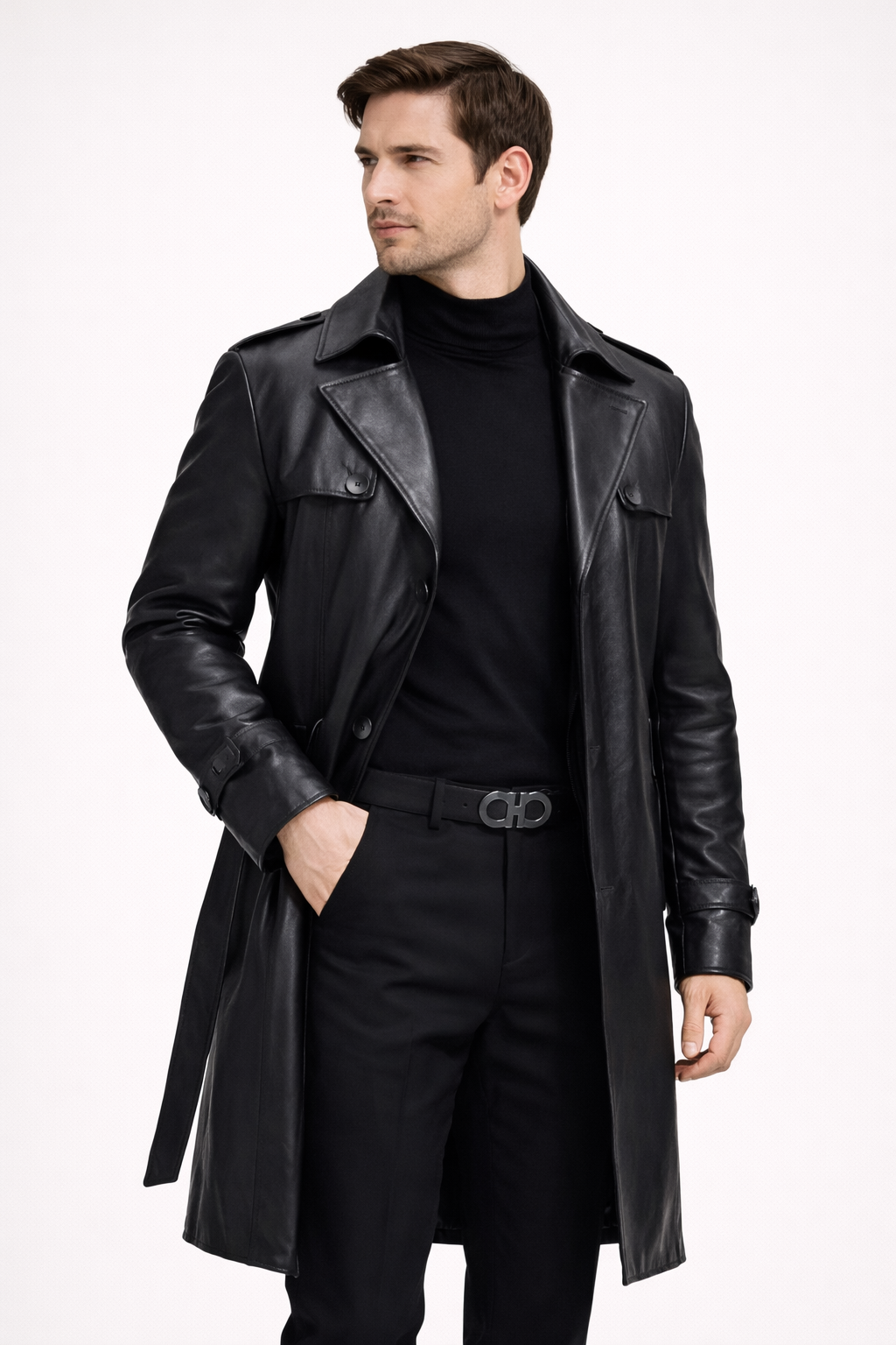 Lange elegante Herrenjacke in Lederoptik - Auren