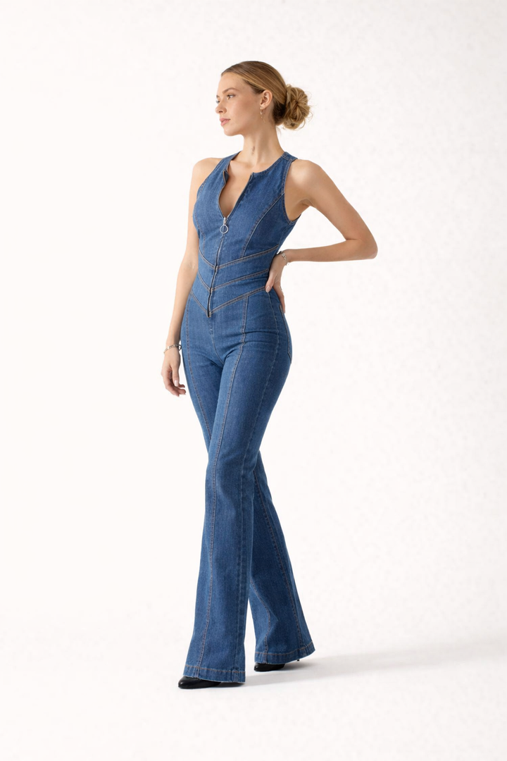 Lässiger Damen-Jumpsuit aus Denim mit Reißverschluss - Yselle