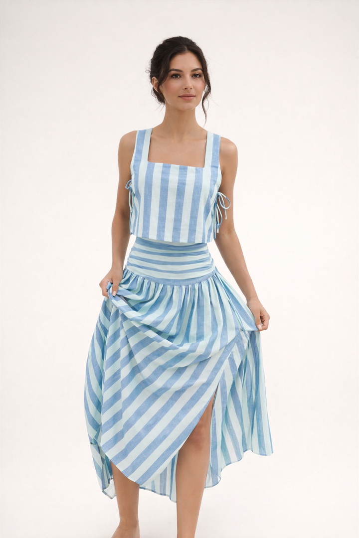 Gestreiftes Damen-Sommer-Top und -Rock-Set - Selma