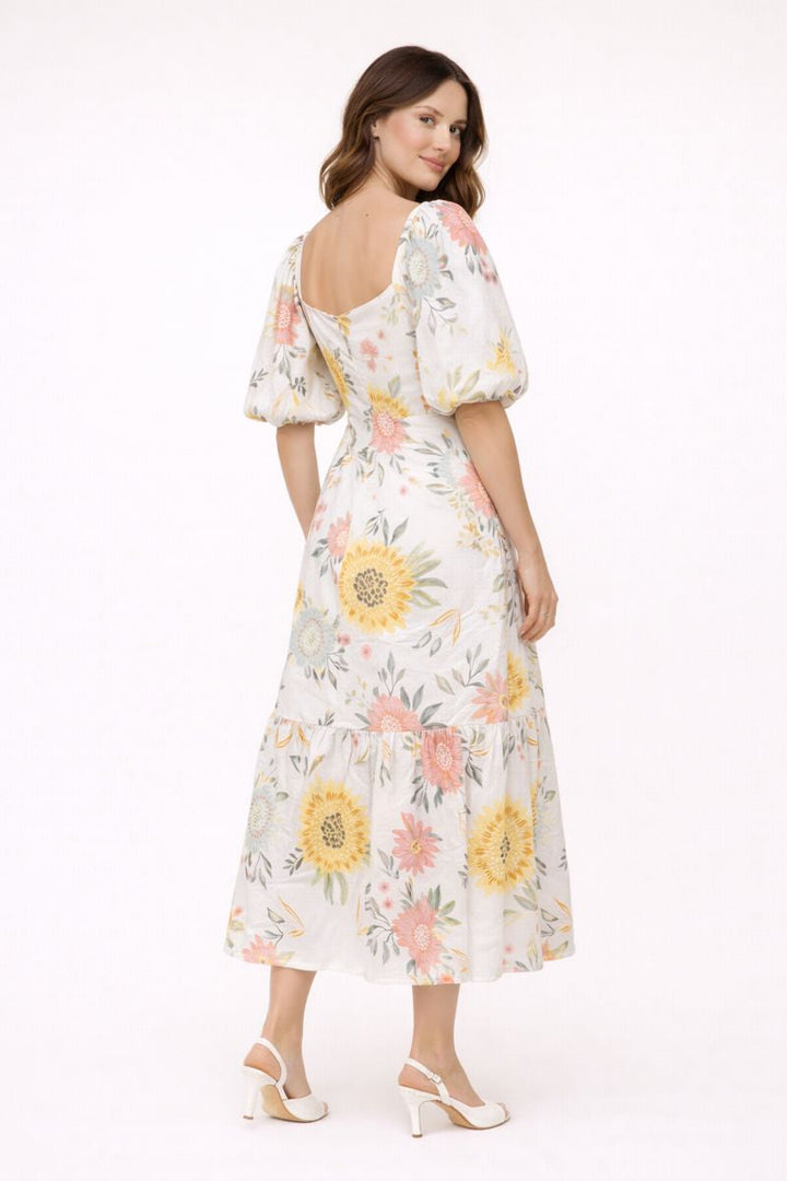 Damen-Midikleid mit Puffärmeln und Blumenmuster - Miry