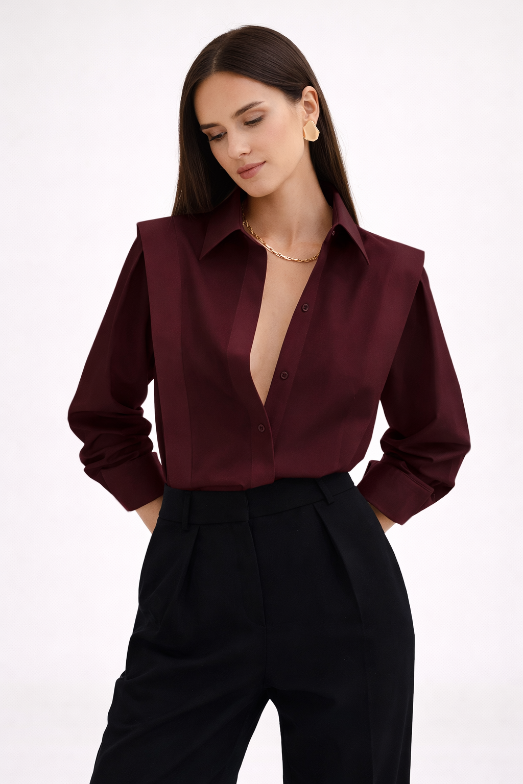 Elegante Damenbluse mit langen Ärmeln und klassischem Kragen - Rossana