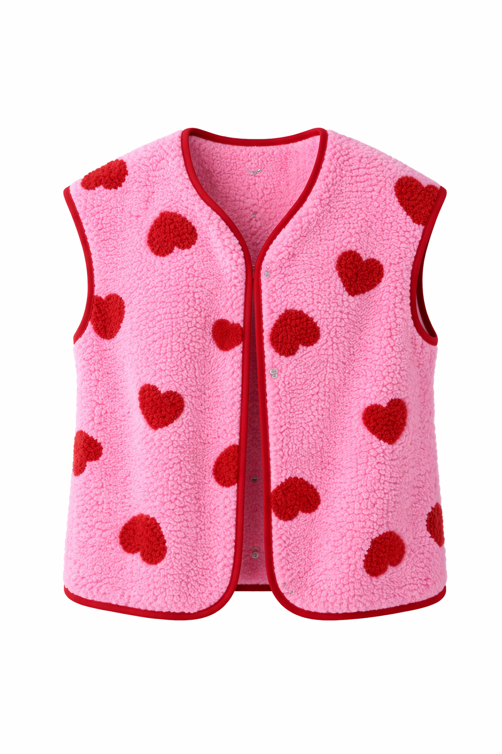 Damen Plüschweste Herzmotiv Fleece Knopfleiste - Bere