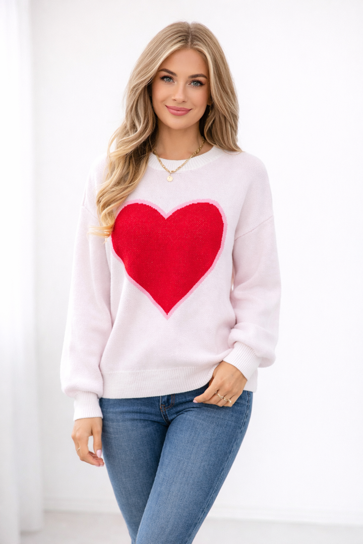 Damenpullover mit Herzmotiv und Rundhalsausschnitt - Rune